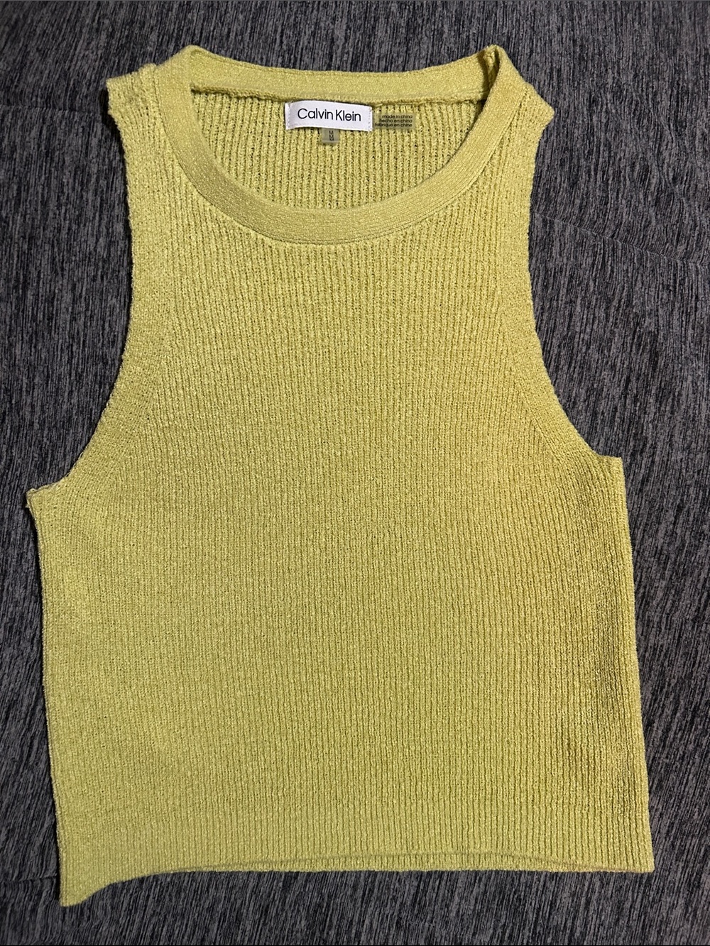 Calvin Klein Cropped Ribbed Tank Top - Lemon Green